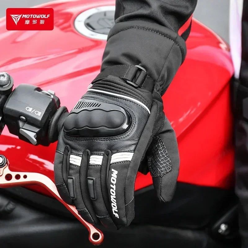 ស្រោមដៃម៉ូតូ Motowolf រដូវរងា ស្រោមដៃកម្ដៅសម្រាប់ម៉ូតូ រោមចៀម ការពារខ្យល់ ស្រោមដៃម៉ូតូ Motocross ស្បែក ឧបករណ៍ម៉ូតូបុរស ស្រោមដៃអ្នកជិះកង់ការពារទឹកជ្រាប