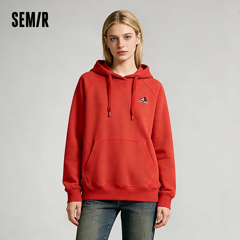 Semir Slouchy Hoodie Women Spring Loose Raglan Sleeve Hooded Embroidered Fun Style Casual Comfortable Daily Wear Top