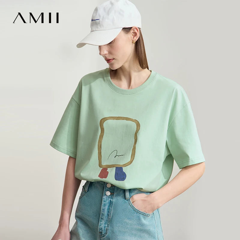 អាវយឺតរដូវក្តៅ AMII Minimalist សម្រាប់ស្ត្រី អាវយឺតដៃខ្លី O ក បោះពុម្ព នារី 2025 ម៉ូដថ្មី អាវយឺតរលុង 12542182