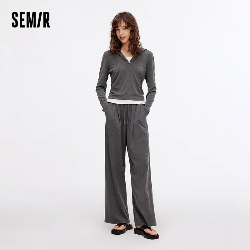 Semir Women Set Hooded Short Top Straight Pants Elastic Waist Slim Casual Style Autumn Two Piece Outfit Daily Wear 2026
