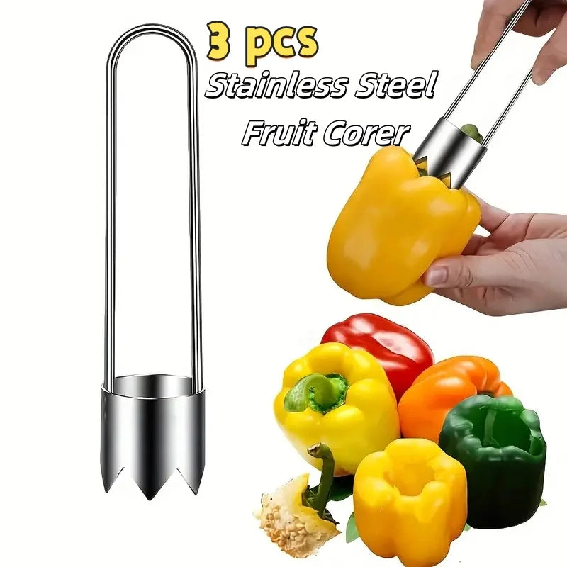 Stainless Steel Fruit Vegetable Corer, Efficient Core Remover Tool for Apple Pepper Tomato Cucumber, Easy Home Kitchen Gadget