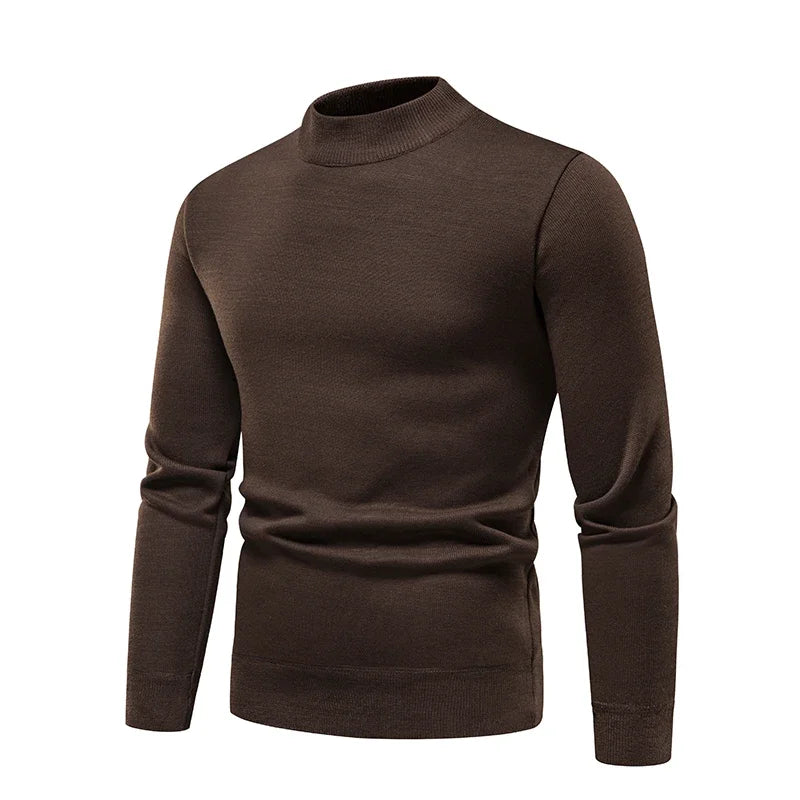 Mens Soft Touch Knit Top Mock Neck Fleece Lined Sweater Long Sleeve Elastic Fabric Autumn Winter Daily Pullover