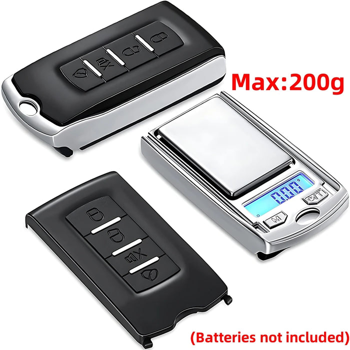 1Pc 200g 0.01g Precision Portable Car Key Shape Mini Digital Pocket Electronic Gram Scale with LCD Display and Batteries 200g 0.01