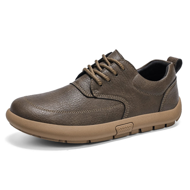 Men's Leather Casual Shoes,Lace-Up Wide Toe Box,Anti-Skid Sole,for Diabetics,Hallux Valgus,Bunions,Wide Feet,Brown,Khaki