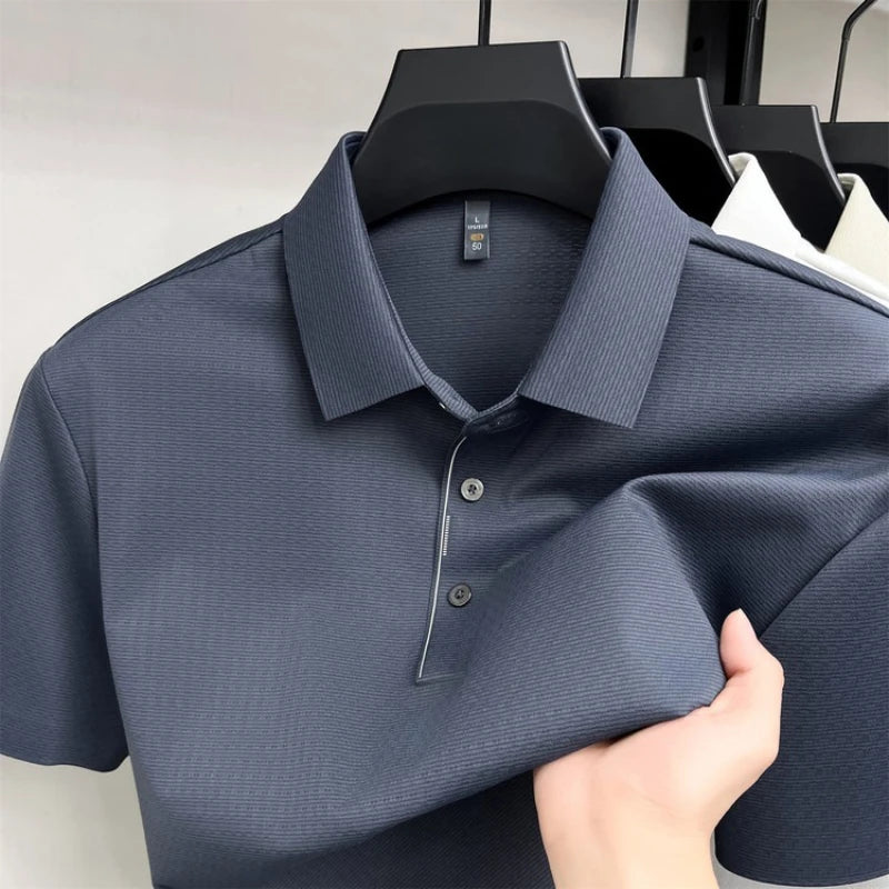 Men's Cooling Ice-Silk Polo Shirt | Business Casual Short Sleeve Top for Summer