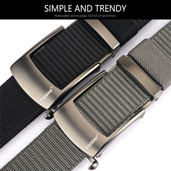 TUSHI Nylon Automatic Buckle Belt Outdoor Tooling Jeans Solid Color Canvas Waistband High Quality Casual Tactical Belt for Men