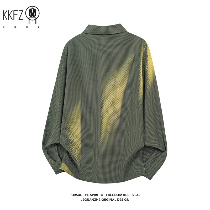 Men Minimalist Cropped Long Sleeve Polo Top Half Button Lapel Waffle Texture For Everyday Urban Casual Dressing