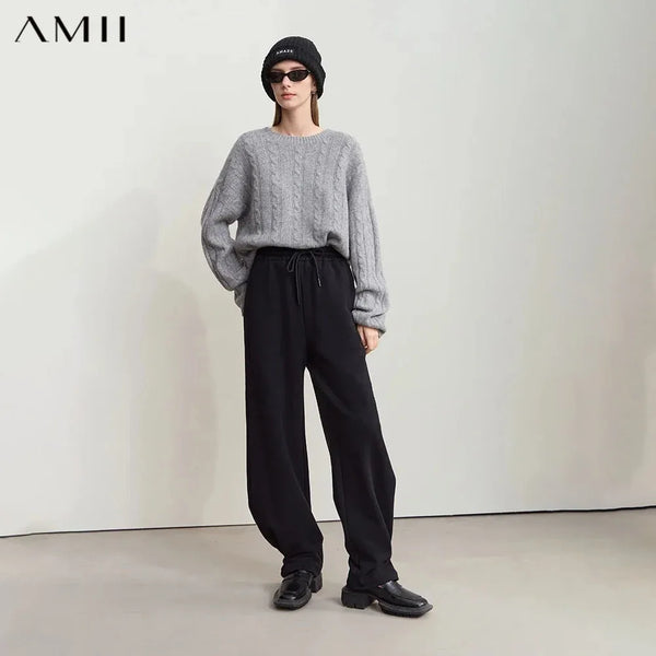 Amii Sweatpants for Woman 2026 Winter New Casual Knitting Ladies Clothing Embroidered Pants Versatile Wide-leg Trousers 12444170