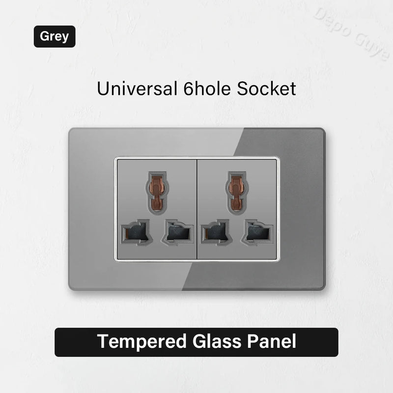 Type 118 Grey Tempered Glass Panel EU Wall Light Switch,Europe Wall Socket With USB Type-c 18W Quick Charge Outlet 118*75mm