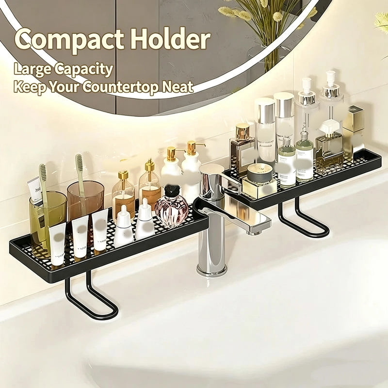 Punch-Free Wall Mounted Bathroom Mirror Front Storage Rack No Drill Sink Vanity Counter Organizer Shelf for Cosmetic Toiletries