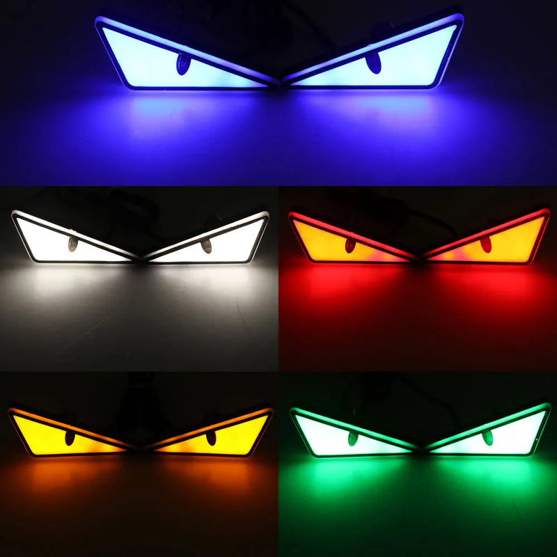 SEAMETAL 2pcs LED Devil's Eye License Plate Light Mini Turn Signal Flasher Headlight for Car Motorcycle Modified Decoration