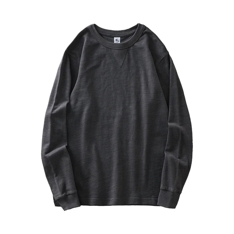 DUKEEN 320Gsm Pure Cotton Men Long-Sleeve T Shirts Spring and Autumn Heavyweight Casual Oversize Tops Solid Color Men's Clothing