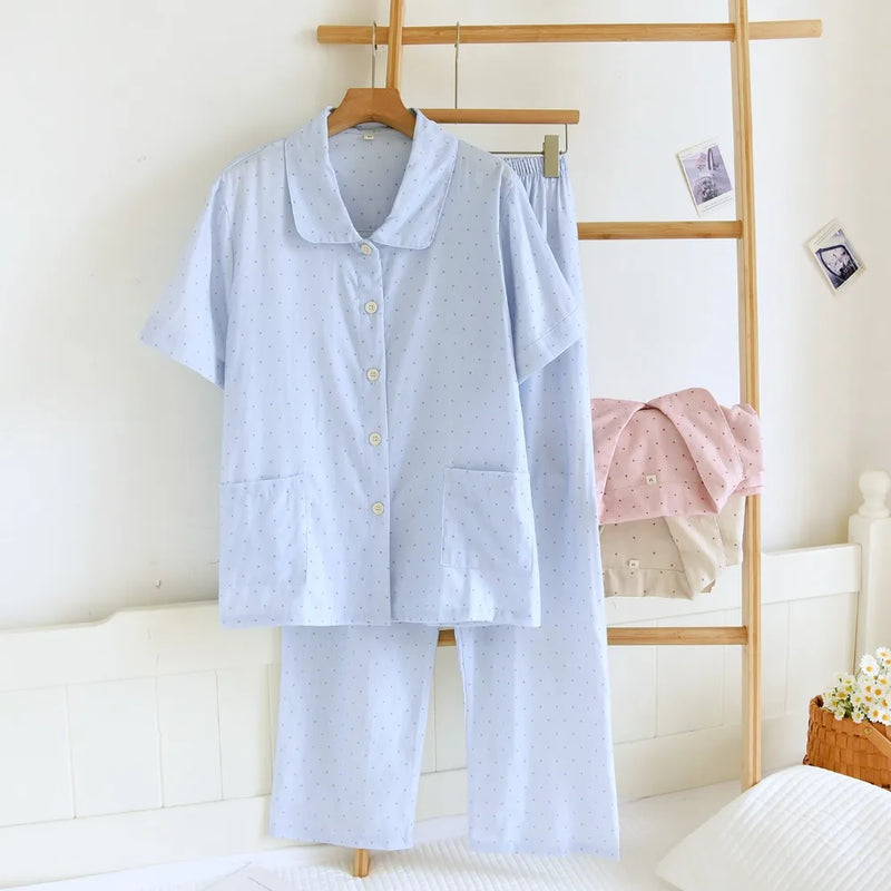 Summer Pajamas Woman Short Sleeve Tops Trousers 2Pcs Night Wear for Ladies Soft Sleepwear Woman Home Clothing Set Lounge Wear