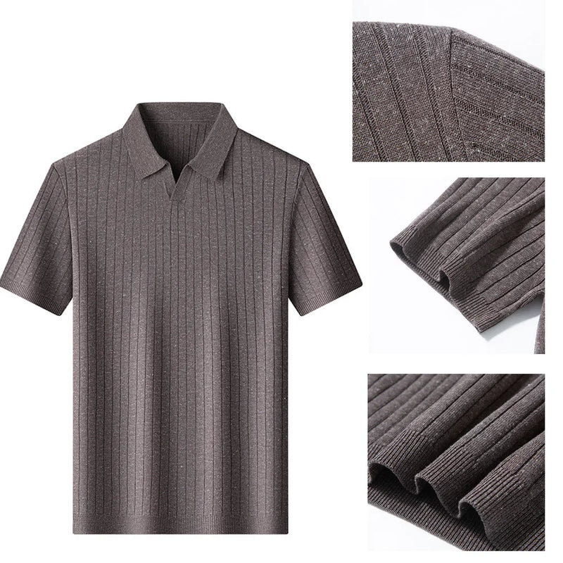 Men’s Short Sleeve Polo Shirt – Ribbed Knit, Business Casual, Cooling & Soft, Collar Neck, Solid Colors