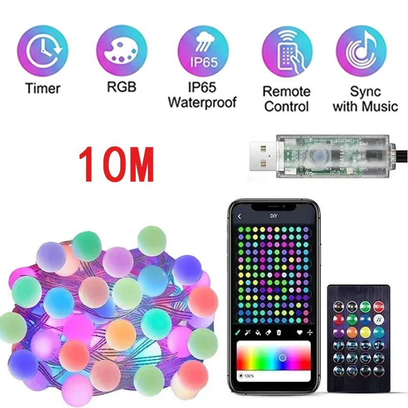 LED Fairy Light String Led Wire String Light Bluetooth APP Remote Control PVC Wire Dream Color Light Garden Party Wedding Decor
