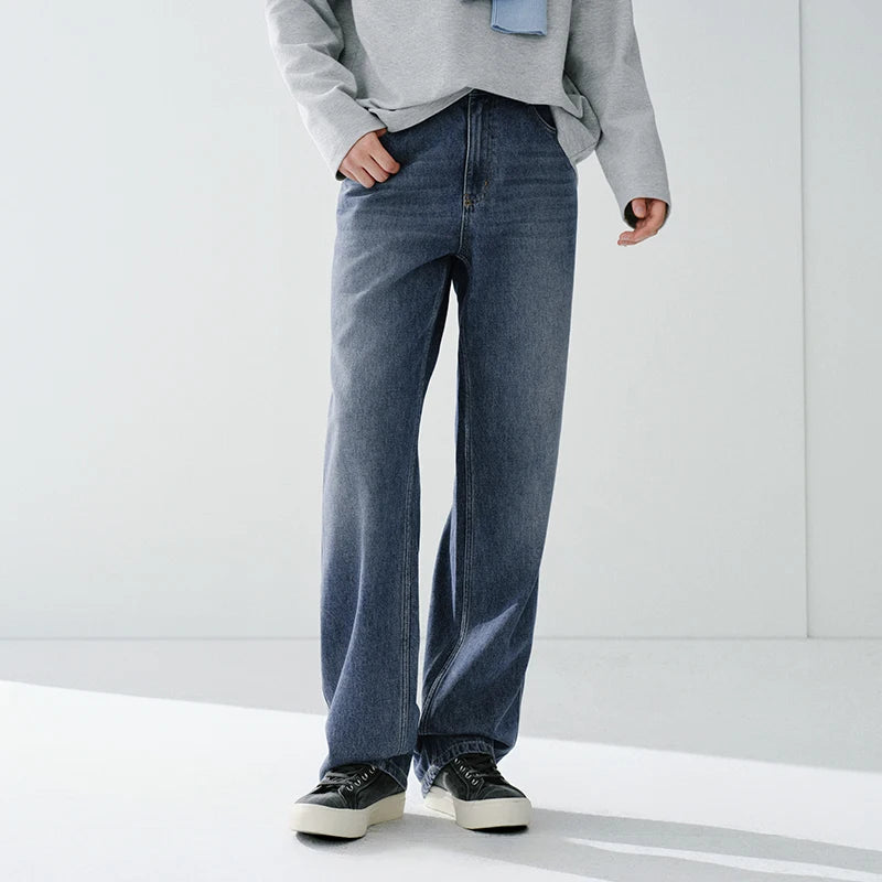 Semir Classic Jeans Men 2026 Spring Stretch Loose Straight Leg Vintage Washed Casual Versatile Fashion Long Trousers