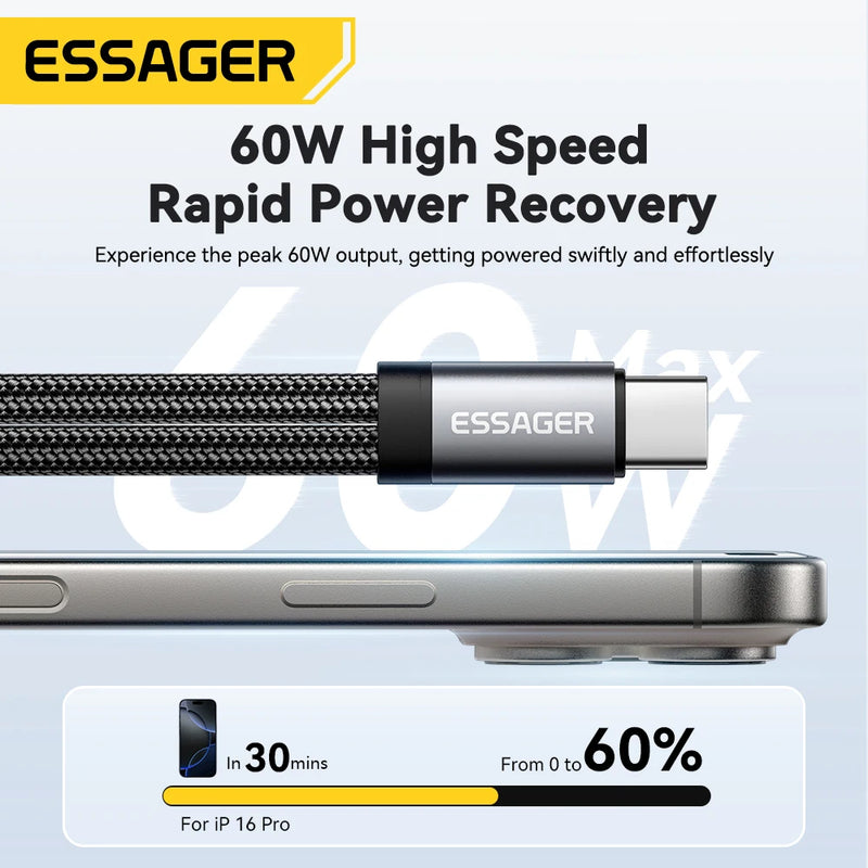 Essager 2 in 1 Type C to 3.5mm AUX Cable Headphone Adapter PD 60W សាកថ្មលឿនសម្រាប់ iPhone 16 15 Samsung Xiaomi 14 13 Tablet PC