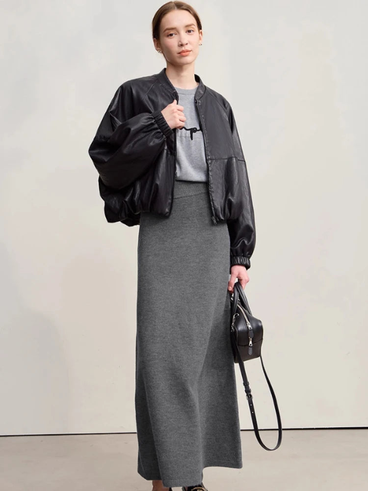 AMII Minimalist Long Skirt 2026 Winter New Solid Color A-Line Skirts For Women Loose Elegant Versatile Woman Clothes 12524049
