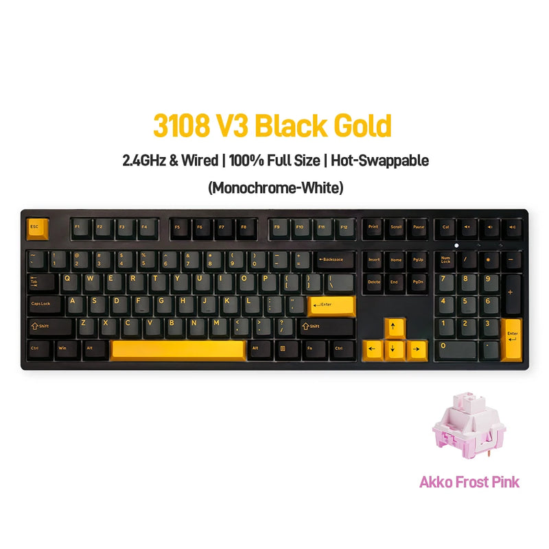 Akko 3108RF Mechanical Keyboard 100% Full Size RGB Cherry/MOA Profile Keycaps 2.4GHz & Wired Dual-mode Keyboard for Office Game
