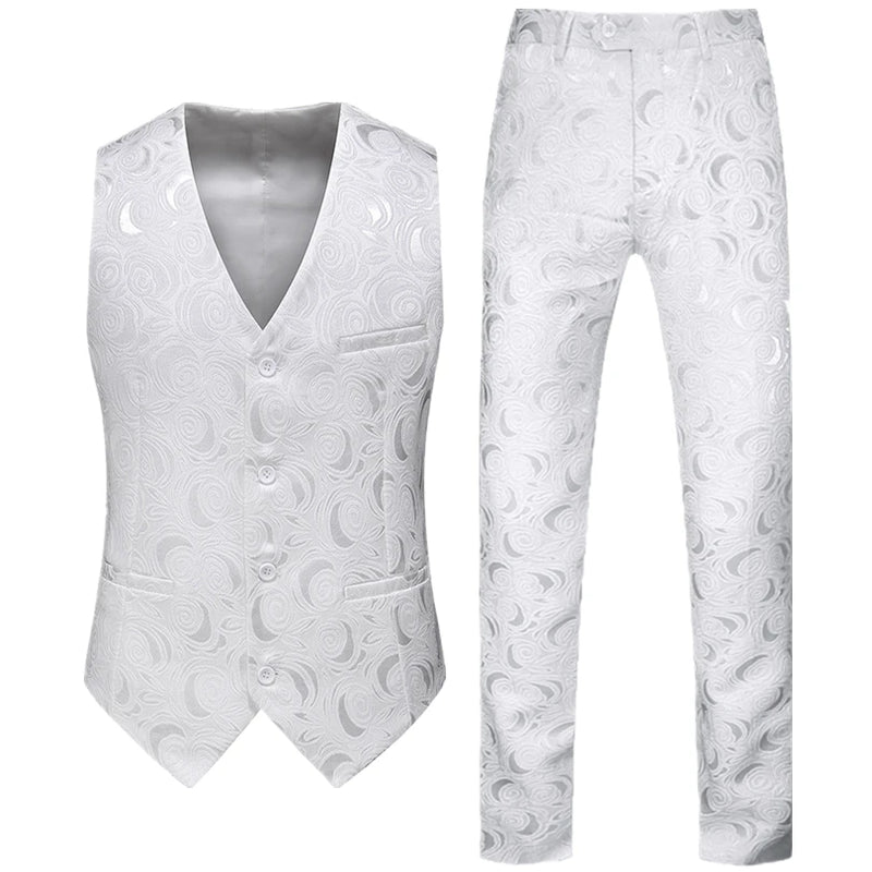 Men's Red Two-Piece Set, Sleeveless V-neck Vest with Trousers, White, Black, Red, Silver, Green,Purple To Choose From!