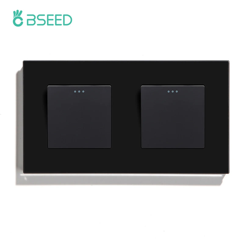 BSEED Mechanical Wall Light Switch Double Button Switch 1Gang 1Way With Glass Frame Triple Power Switch 250v White Black