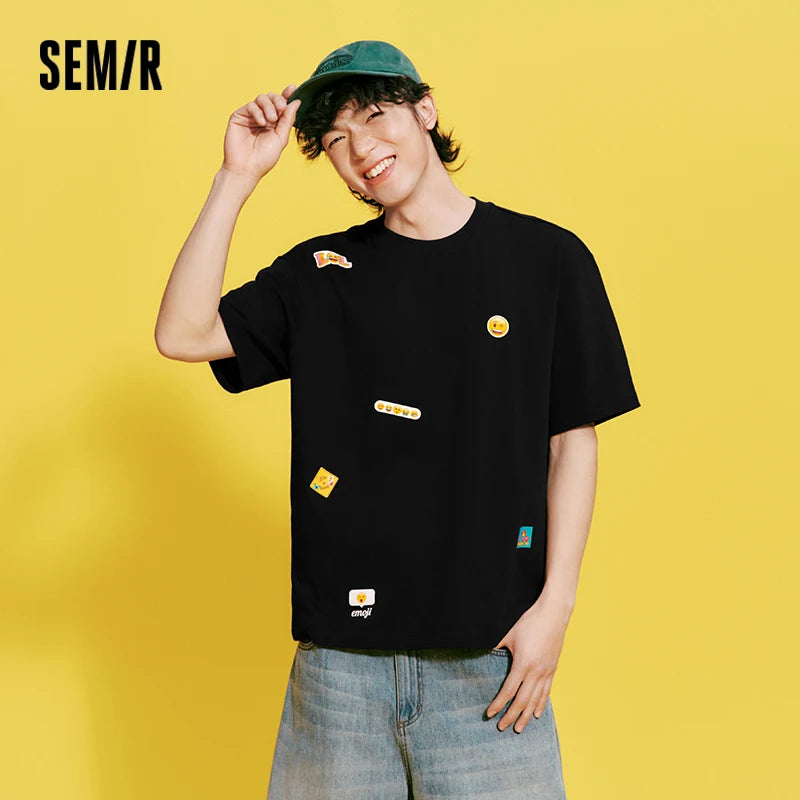 Semir Men Tshirt Cotton Print Short Sleeve Knit Top 2026 Summer Simple Fashion