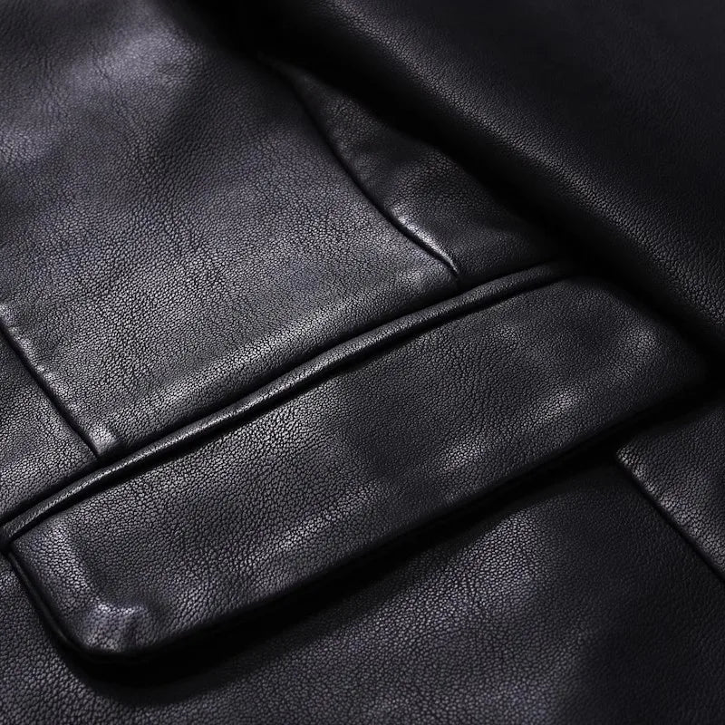2026 New Men's Black Leather Jacket, Fashion Hooded Trench Coat, Asian Size Motorcycle PU Blazers Outwear Man Thicken Overcoat