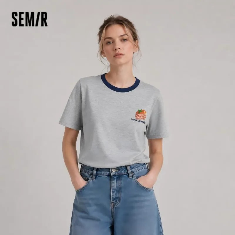Semir Womens Tshirt 2026 Short Pattern Embroidered Antibacterial Moisture Wicking Quick Dry Casual Soft