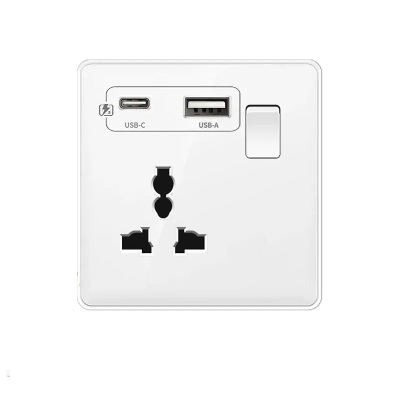 18W Type-C Plug Quick Charging Uk 13A Usb Wall Socket,Electrical Outlet with 3.1A USB C,Universal Dual 5-pin Power Socket Panel