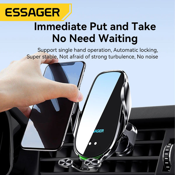 Essager Qi 15W Wireless Charger Car Phone Holder In Car Air Vent Mount For iPhone 16 15 14 13Pro Max Xiaomi Huawei Fast Charging