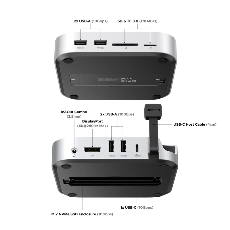 UGREEN Mac Mini Docking Station USB HUB Type-C to DP 4K240Hz M.2 NVMe SSD Slot 10Gbps Splitter SD&TF 3.5MM for Mac Mini M4/M5/M6