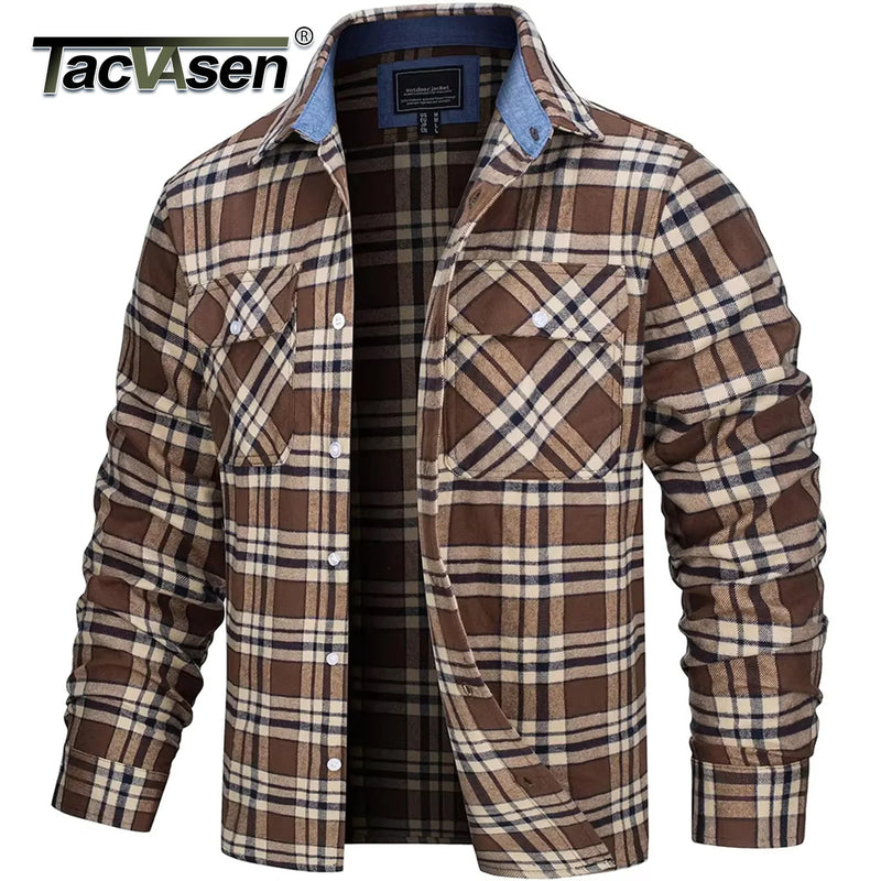 TACVASEN Oversize Lightweight Shirt Jacket Button Down Cotton Plaid Shirts Mens Long Sleeve Streetwear Flannel Shirts W/ Pockets