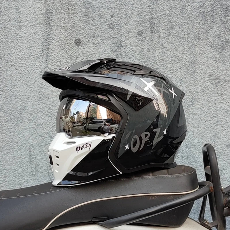 ORZ Retro Helmet Motorcycle Full Helmet Men Women Summer Locomotive Four Seasons Rally Demolition Combination Helmets