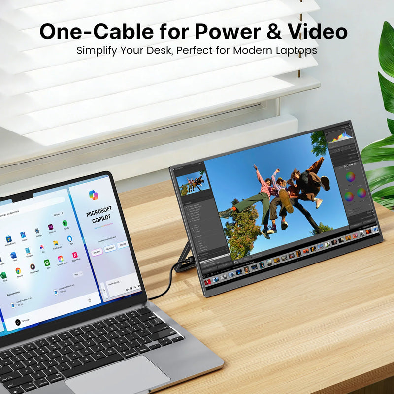 ម៉ូនីទ័រចល័ត UPERFECT ទំហំ 15.6 អ៊ីញ អេក្រង់ប៉ះ 60Hz 1080P អេក្រង់ប៉ះ 10 ចំណុច ជើងទម្រ LS ដែលភ្ជាប់មកជាមួយ 1500:1 HDMI USB C អេក្រង់សម្រាប់ធ្វើដំណើរ
