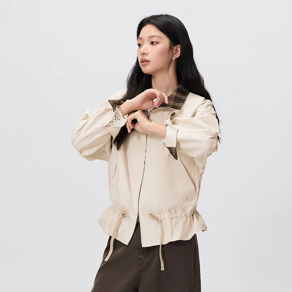 អាវធំស្ត្រី Semir រចនាបទ Plaid ដៃអាវ Raglan ទំហំធំ សម រចនាប័ទ្ម Retro លម្អិតខ្សែចង រដូវស្លឹកឈើជ្រុះឆ្នាំ 2026