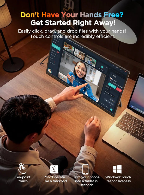 ម៉ូនីទ័រចល័ត UPERFECT 4K UHD ទំហំ 15.6 អ៊ីញ អេក្រង់ប៉ះ ជាមួយជើងទម្រ LS VESA Touch អេក្រង់ធំទូលាយ គ្មានស៊ុម កុំព្យូទ័រយួរដៃ Mac PC Gaming IPS អេក្រង់