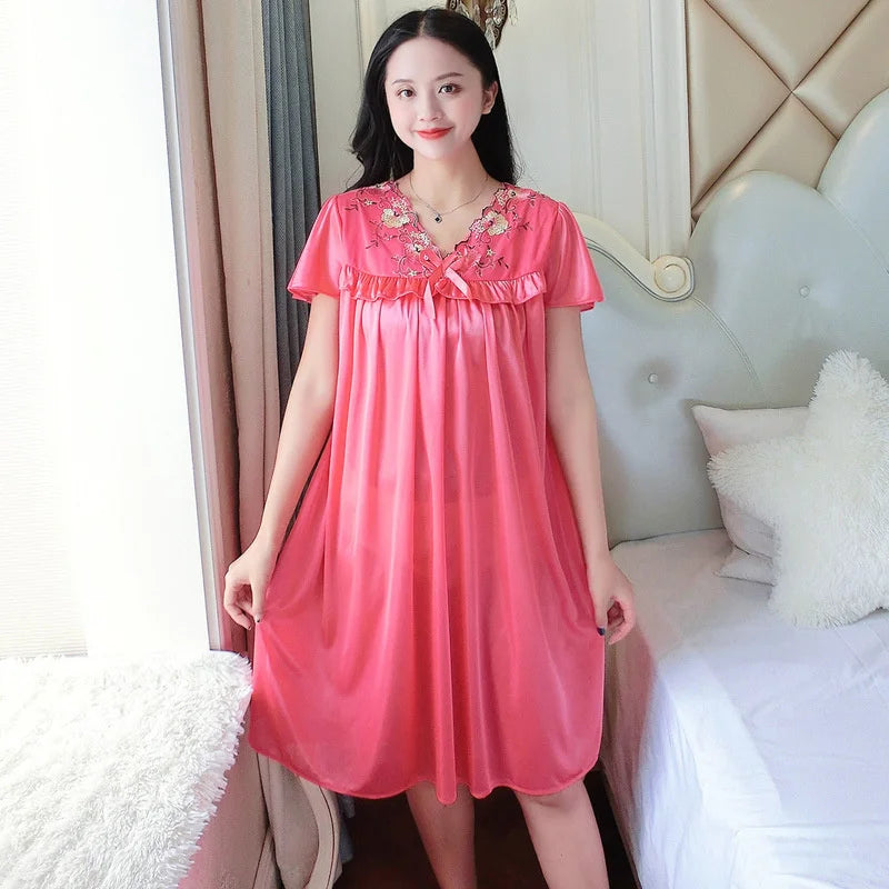 Nightwear Sexy Night Dress Nightie Sleeping Home Dress Pijama Plus Size Sleepwear Women's Silk Satin Sleepdress Nightgowns