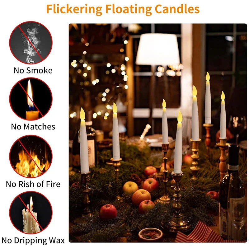 Floating Candles with Wand 8/12PCs Magic Hanging Candles Flickering Warm Light Flameless Floating LED Candle Halloween Decor