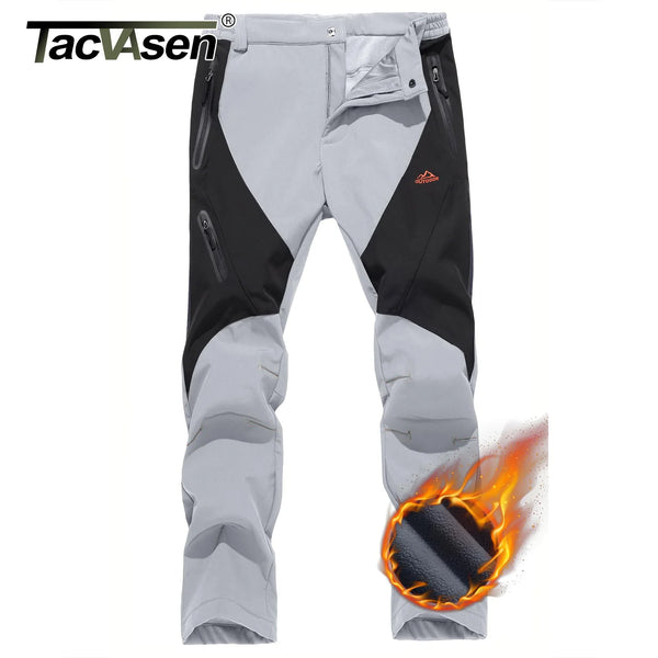 TACVASEN Winter Ski Pants Mens Hiking Warm Fleece Lined Pants Waterproof Windproof Zipper Pockets Pants Softshell Work Trousers