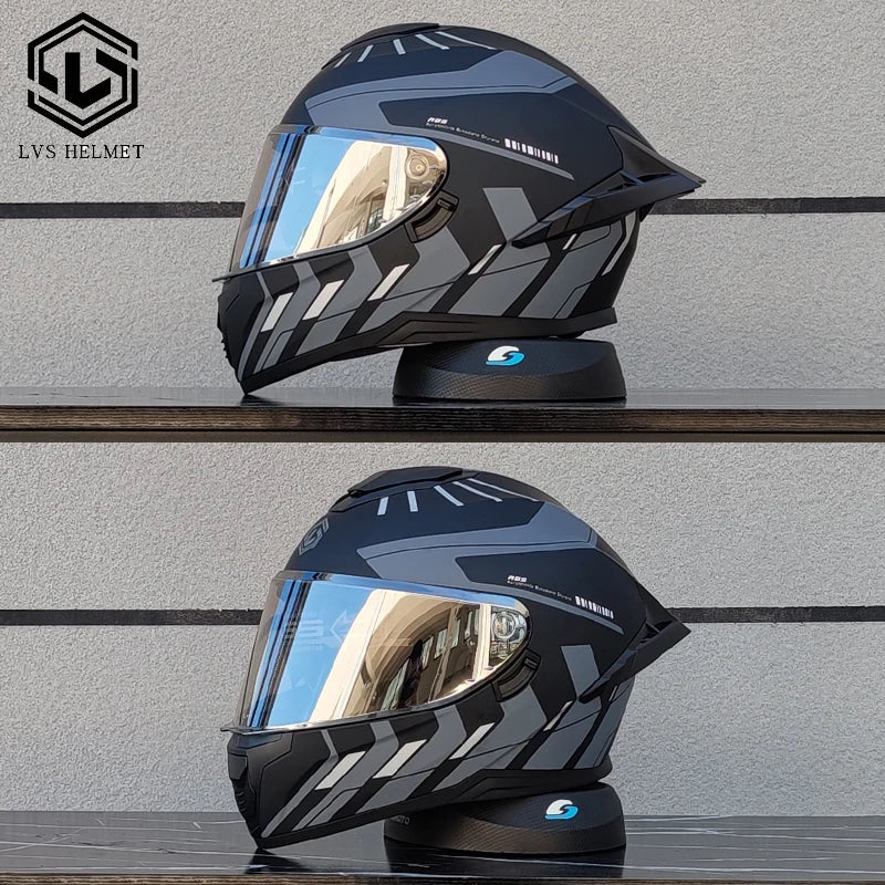 Motorcycle Full Face Motorcycle Helmet Riding Big Spoiler Unisex Helmet Casque DOT Approved Original LVS Bright Black Helmet