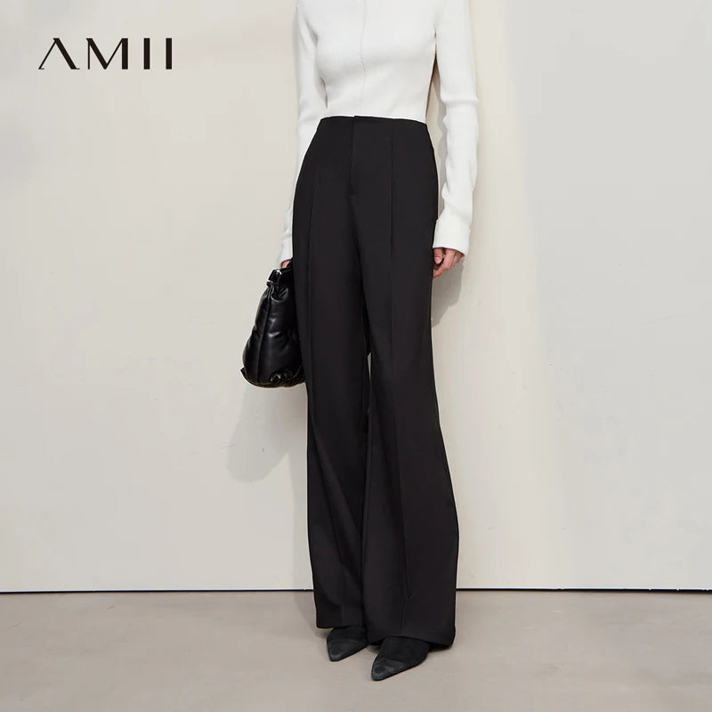 ខោ Amii Minimalist សម្រាប់នារី រដូវរងា ឆ្នាំ២០២៥ ថ្មីសម្រាប់នារីការិយាល័យ ពណ៌រឹង ខោជើងវែង ត្បាញបានច្រើនមុខងារ ឆើតឆាយ រលុង 12524100