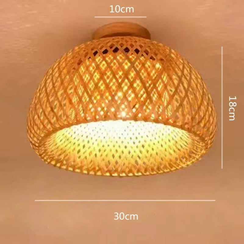 JOYINLED Rattan Ceiling Light Pendant Lamp Shade Chinese Style Circular Handmade Retro Light Fixture Living Room Restaurant