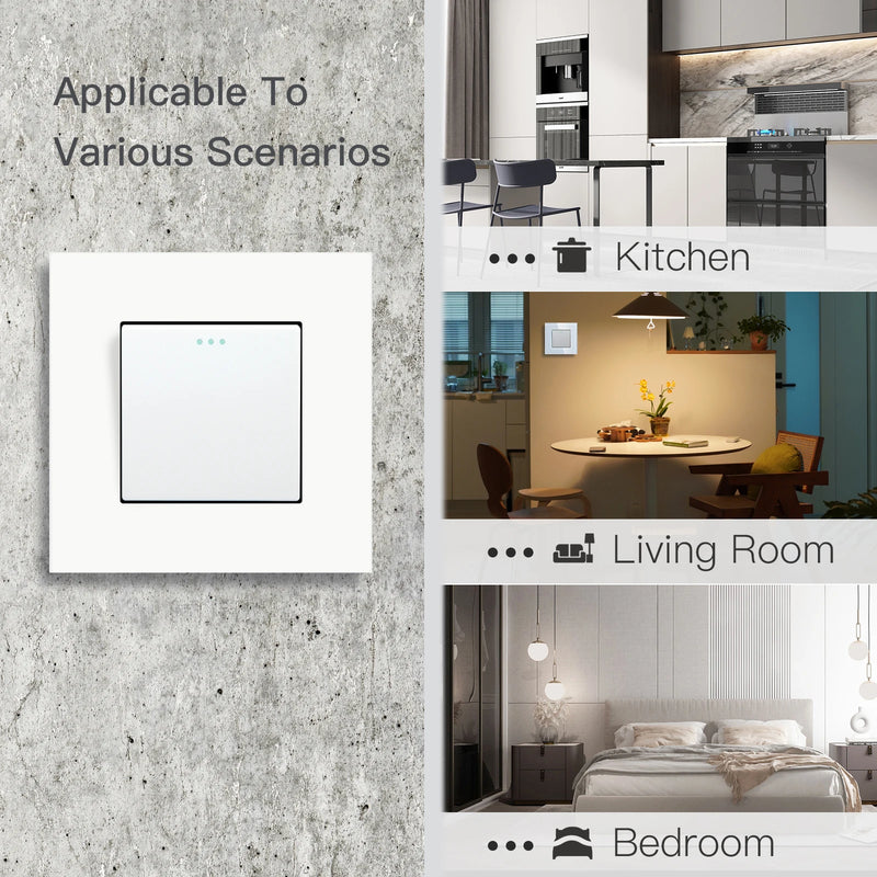 BSEED 2Packs Button Light Switch 1/2/3Gang 2Way Wall Light Switch Plastic Frame Switch On Off For Stairs 10A 250V