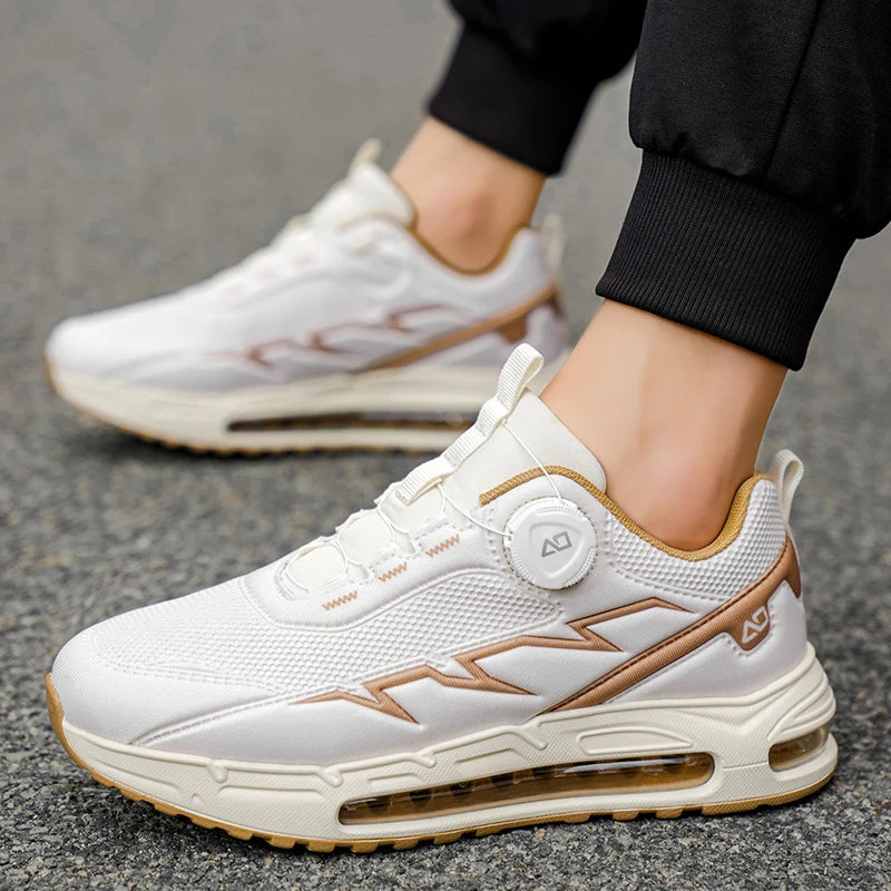 Men's Casual Sneakers Four Season Outdoor Racing Full Palm Air Cushion Running Shoes Breathable Rotary Buckle Speed Sports Shoes