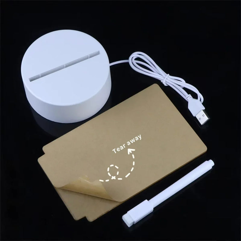 LED Night Light with Pen Acrylic Dry Erase Board Clear Desktop Note Memo Board Painting Message Soft Lights Desk Lamp Gift