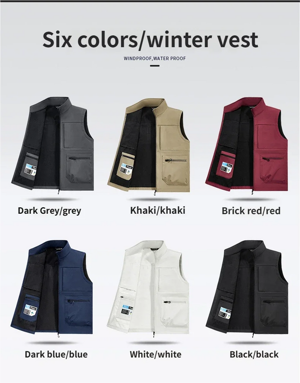 New Workwear Soft-Shell With Fleece Vest Multi-Pocket Outdoor Fishing Suit Vest Coat With Logo Printing Casual Men's Vest