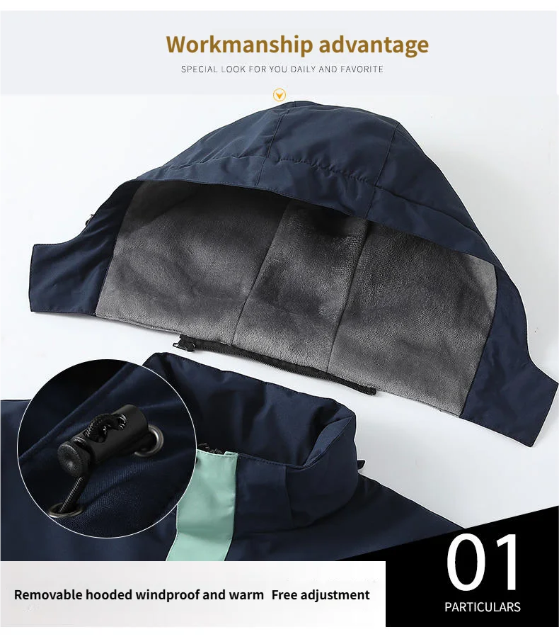 Outdoor travel  graphene heat-resistant  raincoat with fleece windproof and waterproof detachable cap workwear Climbing