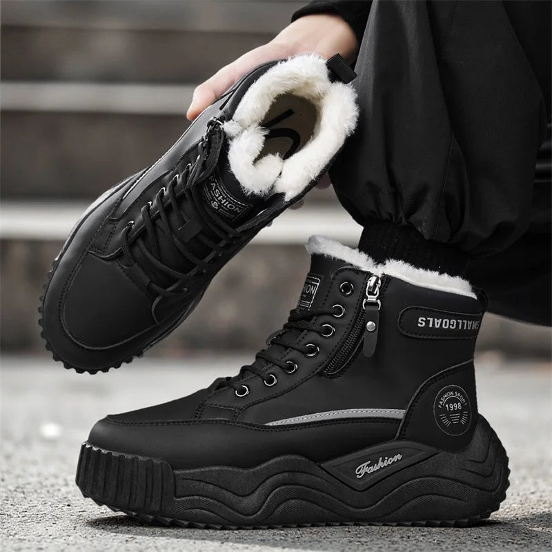Men's Snow Boots New Winter Warm Plush Thick-Sole Casual Boots Fashion Outdoor Sports Work Boots Soft-Sole High-Top Cotton Boots