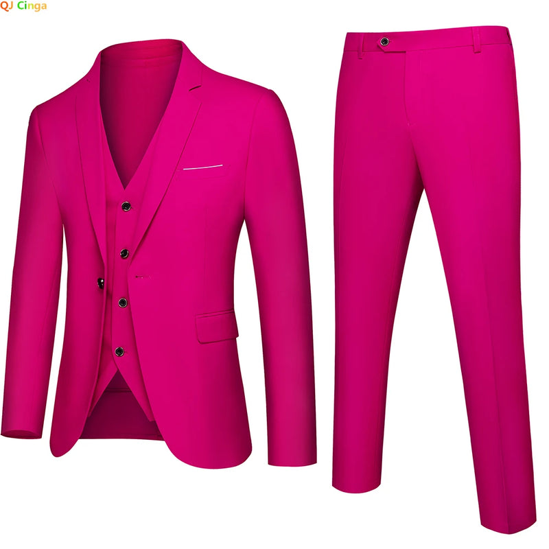 2026 New Men's Suit 3-Pieces Set (Jacket + Pants + Vest) Wedding / Party / Office Slim Blazer Coat + Trousers Asian Size
