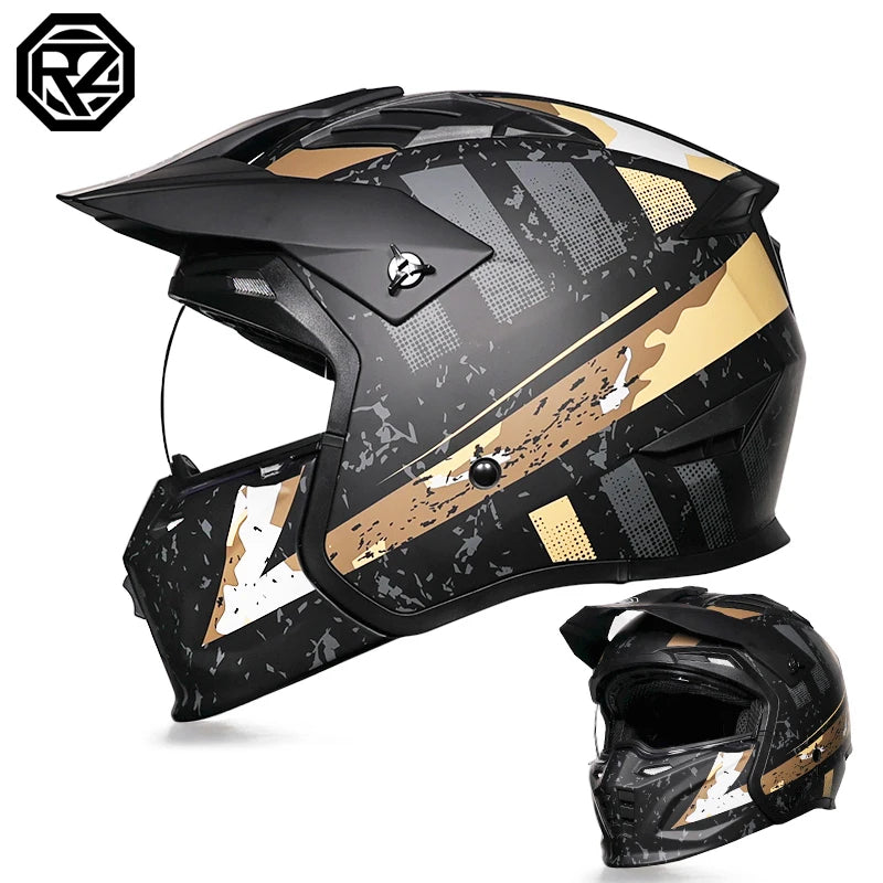 ORZ-163 Classic retro motorcycle full face helmet, detachable sun hat, Brim windproof lens, retro chopper helmet, DOT certified